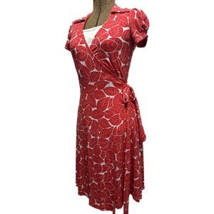 Sassy Gibson Wrap Waist Knit‎ Dress Red & White Measurements In Description.